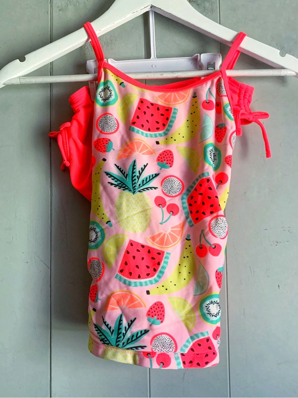 Cat & Jack/Xhilaration Fruit Girl Neon Tankini Swimsuit Coral 12